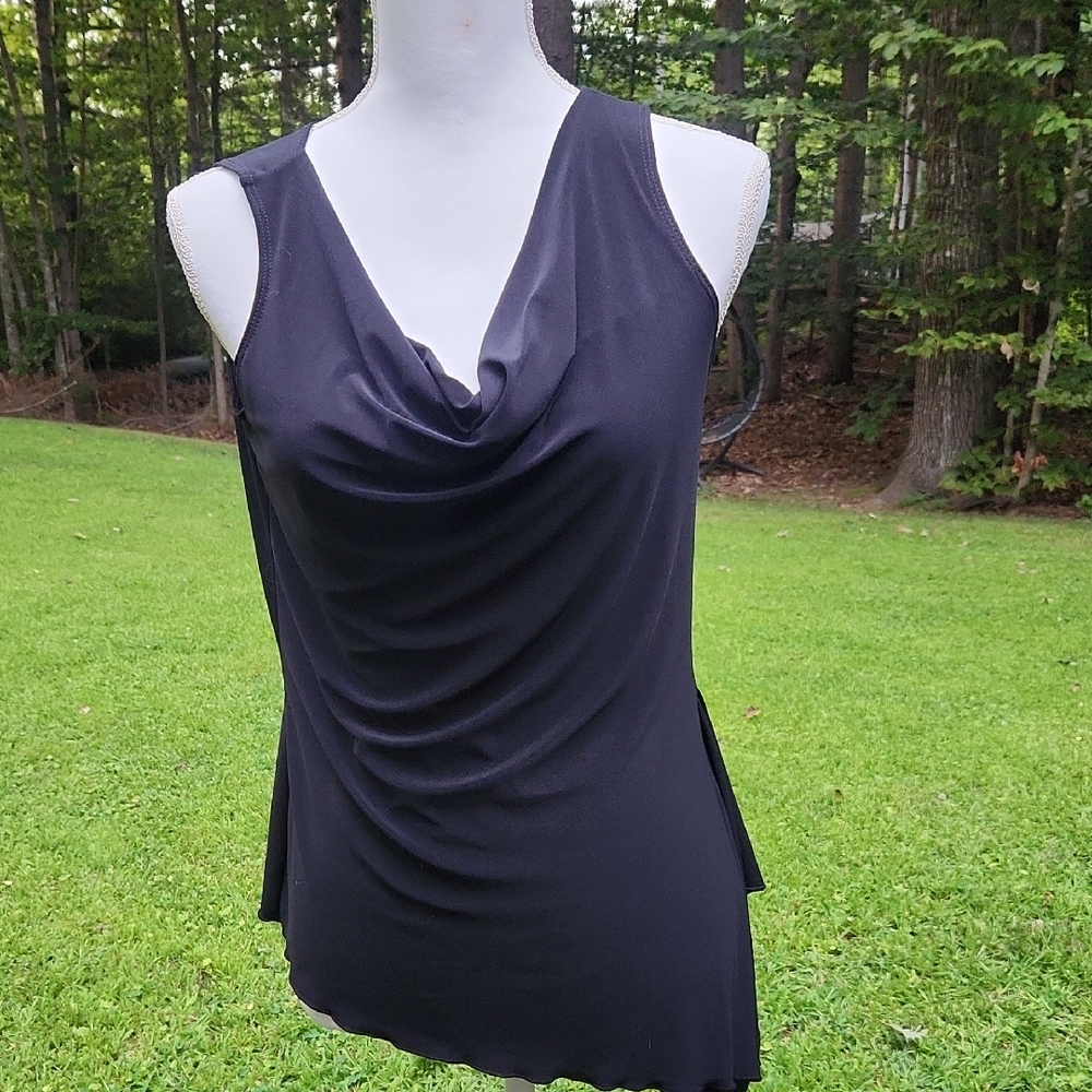 Y2K Black Rouched  Whimsigoth Witchy Asymmetrical Romantic Cowl Sleeveless Top